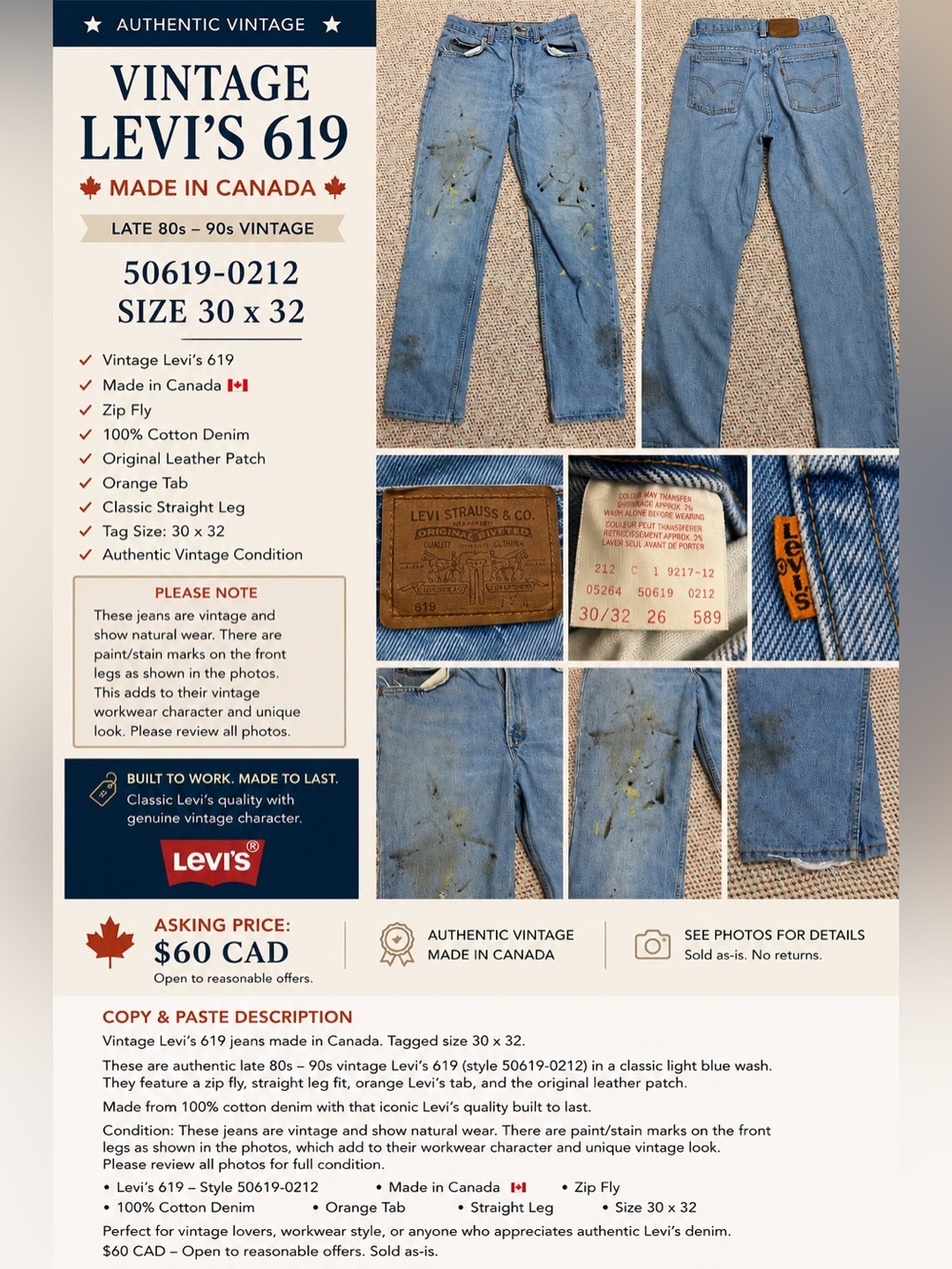 Vintage Levi’s 619 Men's Straight Jeans 🇨🇦
